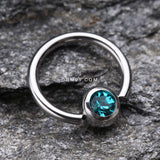 Gem Ball Steel Captive Bead Ring-Teal