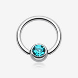 Gem Ball Steel Captive Bead Ring-Teal