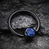 Detail View 1 of Colorline PVD Gem Ball Captive Bead Ring-Black/Blue