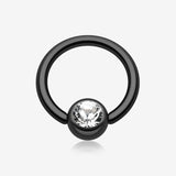 Colorline PVD Gem Ball Captive Bead Ring-Black/Clear