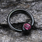 Colorline PVD Gem Ball Captive Bead Ring-Black/Pink