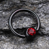 Colorline PVD Gem Ball Captive Bead Ring-Black/Red