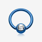 Colorline PVD Gem Ball Captive Bead Ring-Blue/Clear