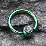 Colorline PVD Gem Ball Captive Bead Ring-Green/Clear