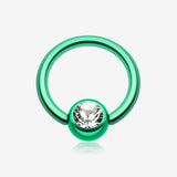 Colorline PVD Gem Ball Captive Bead Ring-Green/Clear