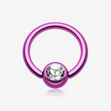 Colorline PVD Gem Ball Captive Bead Ring-Purple/Clear