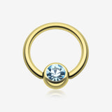 Gold Plated Gem Ball Captive Bead Ring*