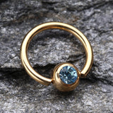 Gold Plated Gem Ball Captive Bead Ring-Aqua