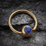 Detail View 1 of Gold Plated Gem Ball Captive Bead Ring-Blue