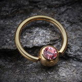 Detail View 1 of Gold Plated Gem Ball Captive Bead Ring-Pink