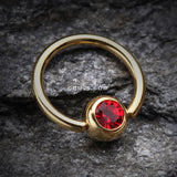 Detail View 1 of Gold Plated Gem Ball Captive Bead Ring-Red