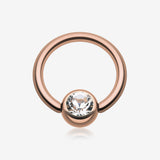 Rose Gold Plated Gem Ball Captive Bead Ring-Clear Gem