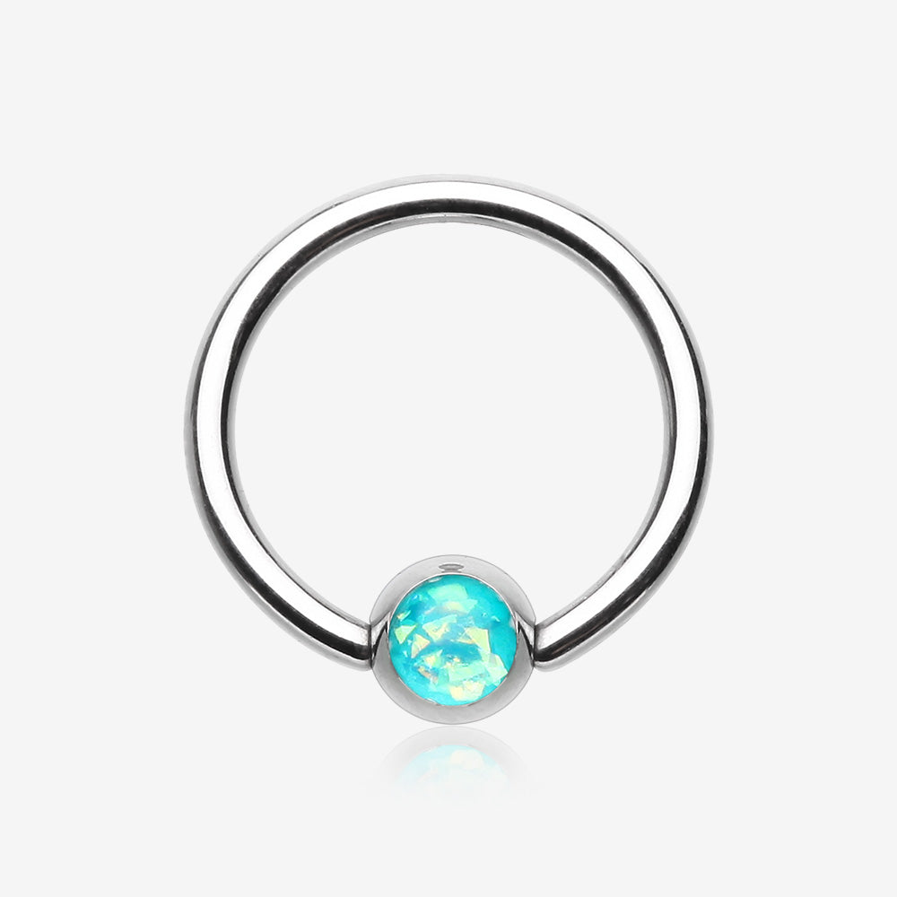 Opalescent Sparkle Steel Captive Bead Ring-Teal
