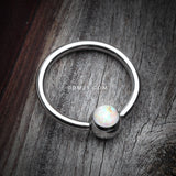 Detail View 1 of Opalescent Sparkle Steel Captive Bead Ring-White