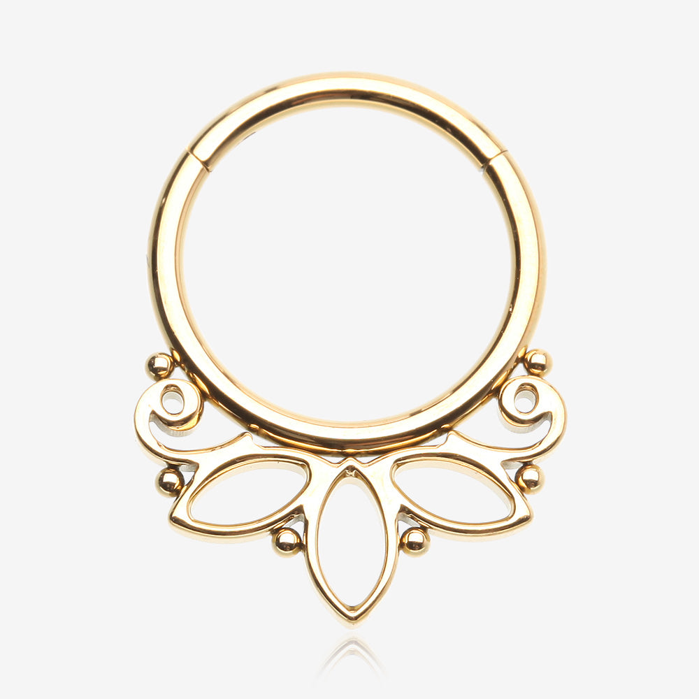 Golden Lotus Floral Filigree Elegance Clicker Hoop Ring