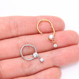 Detail View 3 of Simply Sparkly Dangle Gem Steel Clicker Hoop Ring-Clear Gem