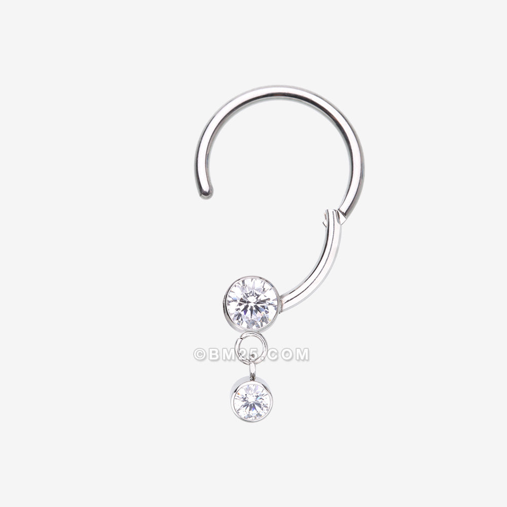 Detail View 1 of Simply Sparkly Dangle Gem Steel Clicker Hoop Ring-Clear Gem