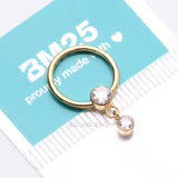 Detail View 4 of Golden Simply Sparkly Dangle Gem Steel Clicker Hoop Ring-Clear Gem