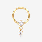 Golden Simply Sparkly Dangle Gem Steel Clicker Hoop Ring-Clear Gem