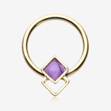 Golden Aphrodite Stone Tessel Captive Bead Ring-Purple