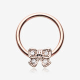 Rose Gold Dainty Bow-Tie Sparkle Captive Bead Ring