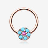 Rose Gold Turquoise Boho Circle Sparkle Captive Bead Ring