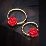 Detail View 1 of Golden Romantic Red Rose Captive Bead Ring-Red