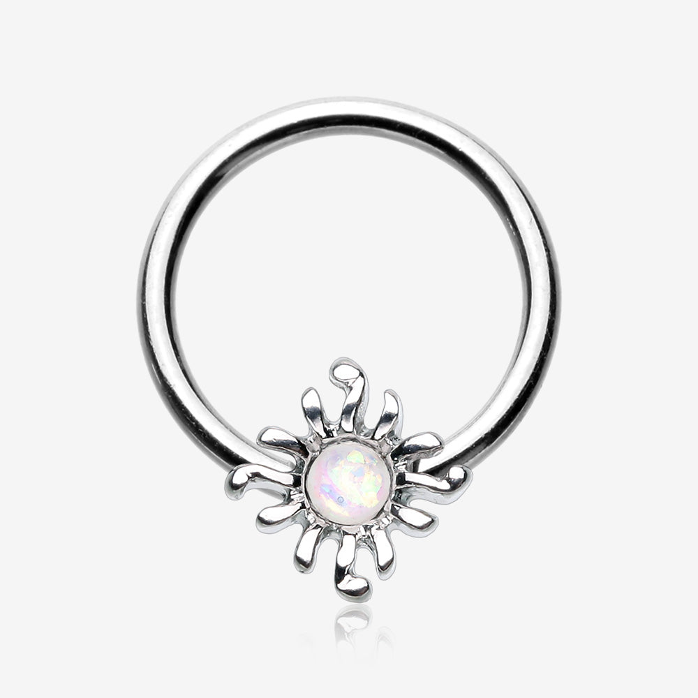 Blazing Opalescent Sun Sparkle Captive Bead Ring-White