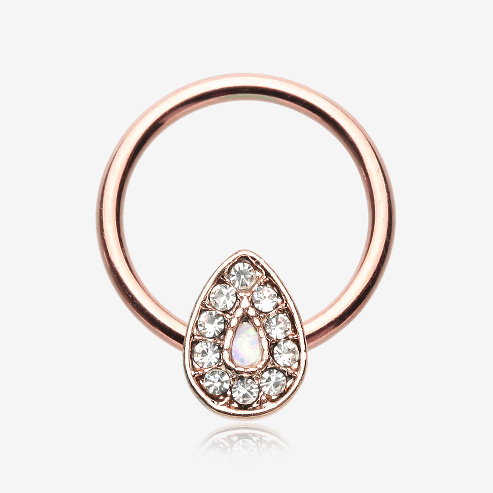 Rose Gold Avice Opalescent Sparkle Captive Bead Ring-Clear Gem/White