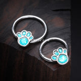 Detail View 1 of Adorable Paw Print Opalescent Sparkle Captive Bead Ring-Teal