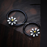 Detail View 1 of Blackline Adorable Daisy Flower Captive Bead Ring-Black/White/Yellow