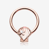 Rose Gold Ariel's Seashell Steel Captive Bead Ring-Clear Gem