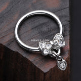 Detail View 2 of Adorable Bow-Tie Sparkle Dangle Captive Bead Ring-Clear Gem