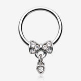 Adorable Bow-Tie Sparkle Dangle Captive Bead Ring