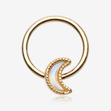 Golden Iridescent Revo Crescent Moon Captive Bead Ring