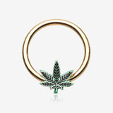 Golden Cannabis Pot Leaf Captive Bead Ring