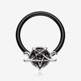 Blackline Triple Goddess Pentagram Captive Bead Ring