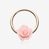 Rose Gold Dainty Rose Blossom Steel Captive Bead Ring-Pink