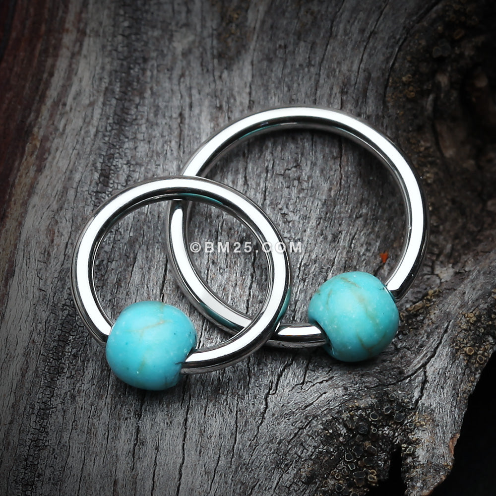 Detail View 1 of Turquoise Stone Ball Steel Captive Bead Ring-Turquoise