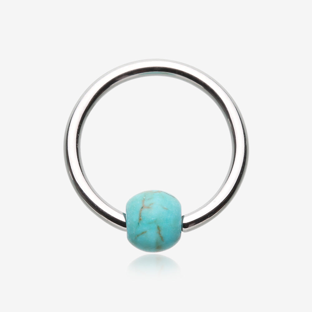 Turquoise Stone Ball Steel Captive Bead Ring-Turquoise