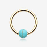 Golden Turquoise Stone Ball Captive Bead Ring