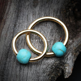 Detail View 1 of Golden Turquoise Stone Ball Captive Bead Ring-Turquoise
