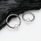 Detail View 1 of Luster Pearlescent Ball Ends Captive Bead Ring-White