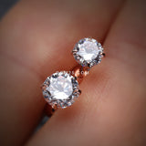 Detail View 1 of Rose Gold Round Gem Crystal Cartilage Tragus Earring-Clear Gem