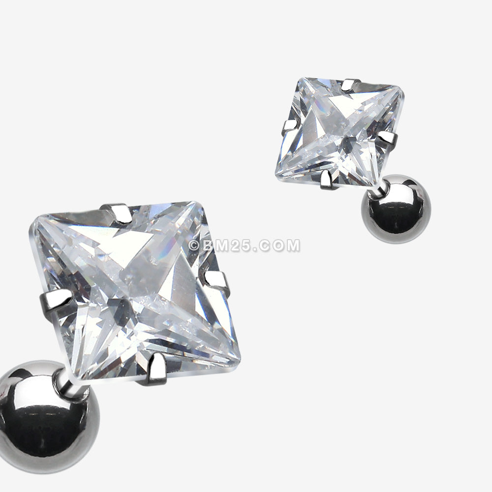 Detail View 1 of Square Gem Crystal Cartilage Earring-Clear Gem
