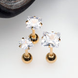 Detail View 1 of Golden Square Gem Crystal Cartilage Tragus Earring-Clear Gem