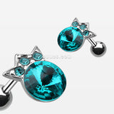 Crown Topped Gem Cartilage Earring-Teal