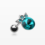 Crown Topped Gem Cartilage Earring-Teal