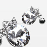 Grand Crown Topped Gem Cartilage Earring-Clear