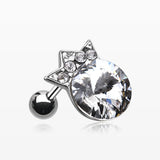 Grand Crown Topped Gem Cartilage Earring-Clear